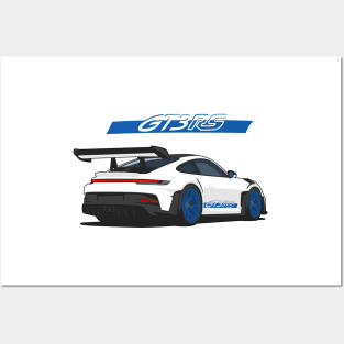 Rear car 911 gt3 rs white blue Posters and Art